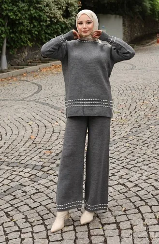 Ensemble Deux Pièces Pull Et Pantalon En Maille à Biais 0017-02 Anthracite 0017-02