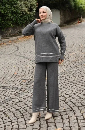 Ensemble Deux Pièces Pull Et Pantalon En Maille à Biais 0017-02 Anthracite 0017-02