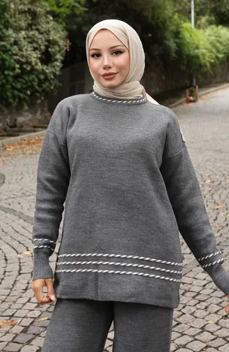 Ensemble Deux Pièces Pull Et Pantalon En Maille à Biais 0017-02 Anthracite 0017-02