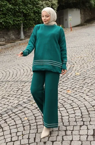 Knitwear Biased Sweater Trousers Two Piece Set 0017-03 Petrol 0017-03