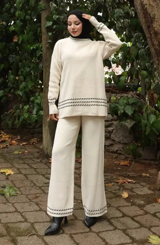 Ensemble Deux Pièces Pull Et Pantalon En Maille à Biais 0017-04 Beige 0017-04