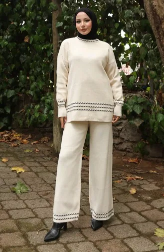 Ensemble Deux Pièces Pull Et Pantalon En Maille à Biais 0017-04 Beige 0017-04