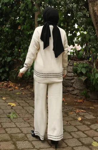Ensemble Deux Pièces Pull Et Pantalon En Maille à Biais 0017-04 Beige 0017-04
