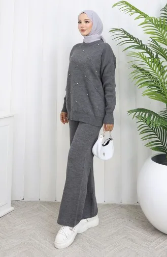 Ensemble Deux Pièces Pull Et Pantalon En Maille à Motifs Diamantés 0018-01 Anthracite 0018-01