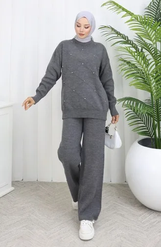 Ensemble Deux Pièces Pull Et Pantalon En Maille à Motifs Diamantés 0018-01 Anthracite 0018-01