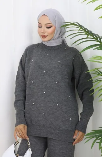 Ensemble Deux Pièces Pull Et Pantalon En Maille à Motifs Diamantés 0018-01 Anthracite 0018-01