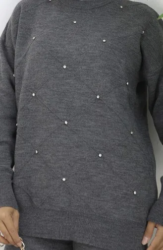 Ensemble Deux Pièces Pull Et Pantalon En Maille à Motifs Diamantés 0018-01 Anthracite 0018-01