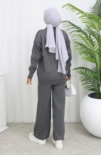Ensemble Deux Pièces Pull Et Pantalon En Maille à Motifs Diamantés 0018-01 Anthracite 0018-01