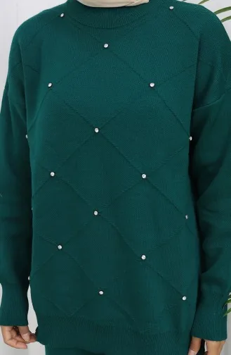 طقم من قطعتين من سترة وبنطلون محبوك بنقوش ماسية مرصعة بالأحجار 0018-02 بترولي 0018-02