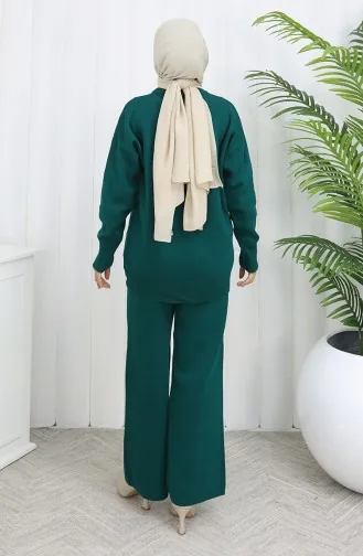 طقم من قطعتين من سترة وبنطلون محبوك بنقوش ماسية مرصعة بالأحجار 0018-02 بترولي 0018-02