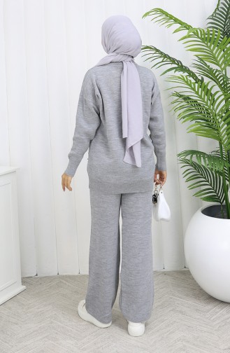 Knitwear Diamond Patterned Stoned Sweater Trousers Two Piece Set 0018-07 Gray 0018-07