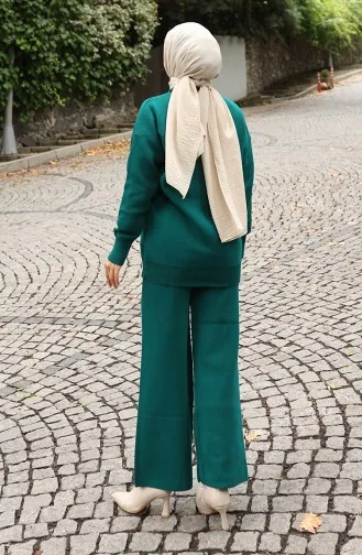 Strickwaren Stein Detail Pullover Hose Zweiteiler Set 0019-01 Petrol 0019-01