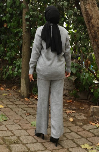 Ensemble Deux Pièces Pull Et Pantalon En Maille Avec Détails En Pierre 0019-02 Gris 0019-02