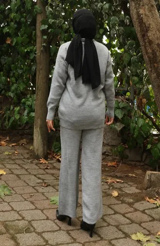 Strickwaren Stein Detail Pullover Hose Zweiteiler Set 0019-02 Grau 0019-02