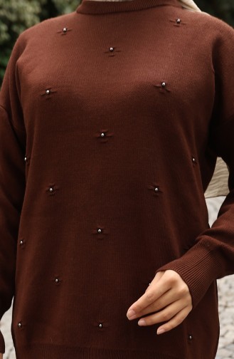 Strickwaren Stein Detail Pullover Hose Zweiteiler Set 0019-03 Braun 0019-03
