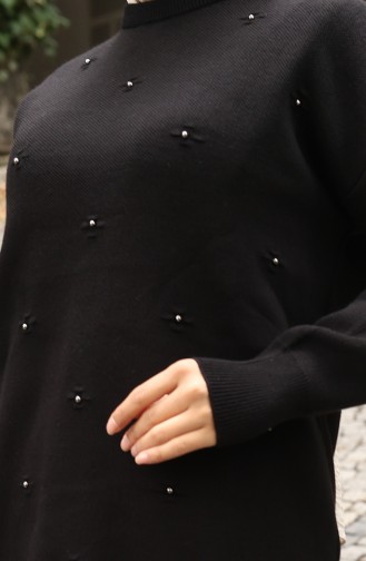 Strickwaren Stein Detail Pullover Hose Zweiteiler Set 0019-04 Schwarz 0019-04