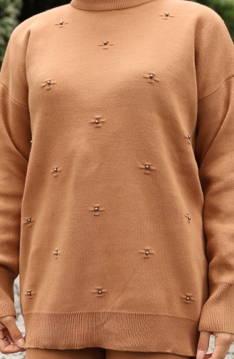 Strickwaren Stein Detail Pullover Hose Zweiteiler Set 0019-06 Milchkaffee 0019-06