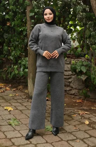 Knitwear Stone Detailed Sweater Trousers Two Piece Set 0019-07 Anthracite 0019-07