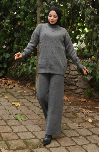 Ensemble Deux Pièces Pull-pantalon En Maille Avec Détails En Pierre 0019-07 Anthracite 0019-07