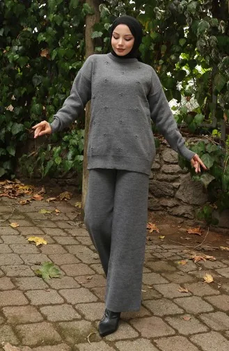Knitwear Stone Detailed Sweater Trousers Two Piece Set 0019-07 Anthracite 0019-07