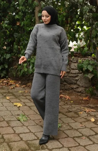 Knitwear Stone Detailed Sweater Trousers Two Piece Set 0019-07 Anthracite 0019-07