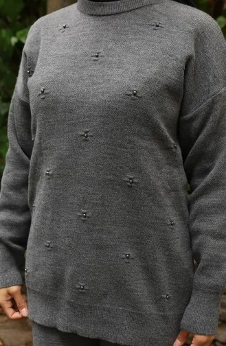 Knitwear Stone Detailed Sweater Trousers Two Piece Set 0019-07 Anthracite 0019-07