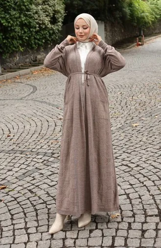 Gebreide Geribbelde Lange Cardigan 0030-01 Mink 0030-01