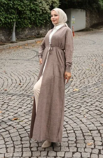 Gebreide Geribbelde Lange Cardigan 0030-01 Mink 0030-01