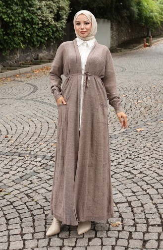 Gebreide Geribbelde Lange Cardigan 0030-01 Mink 0030-01
