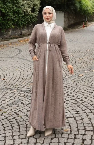 Gebreide Geribbelde Lange Cardigan 0030-01 Mink 0030-01