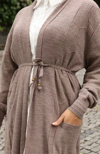 Gebreide Geribbelde Lange Cardigan 0030-01 Mink 0030-01