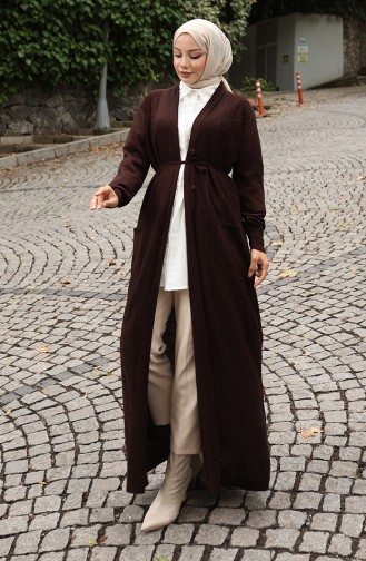 Gebreide Geribbelde Lange Cardigan 0030-02 Bruin 0030-02
