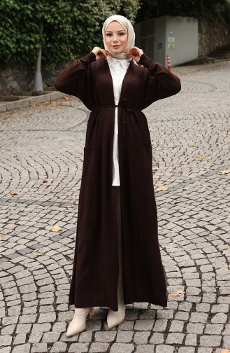 Gebreide Geribbelde Lange Cardigan 0030-02 Bruin 0030-02