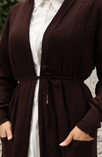 Gebreide Geribbelde Lange Cardigan 0030-02 Bruin 0030-02