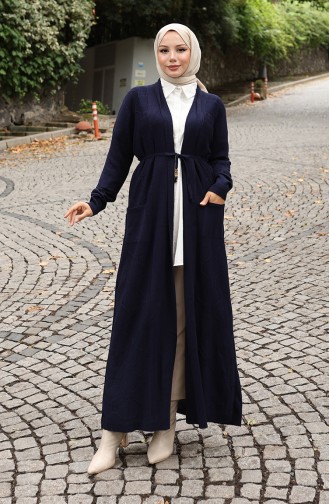 Cardigan Long Côtelé En Maille 0030-03 Bleu Marine 0030-03