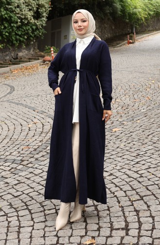 Cardigan Long Côtelé En Maille 0030-03 Bleu Marine 0030-03