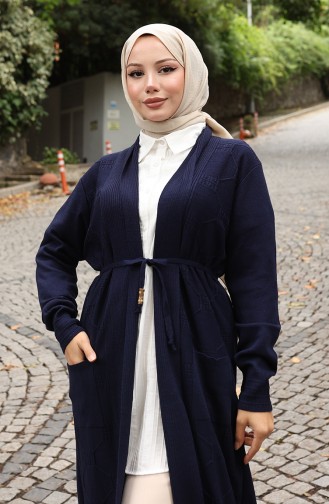 Cardigan Long Côtelé En Maille 0030-03 Bleu Marine 0030-03