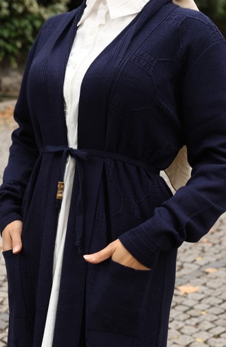 Cardigan Long Côtelé En Maille 0030-03 Bleu Marine 0030-03