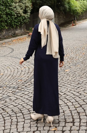 Cardigan Long Côtelé En Maille 0030-03 Bleu Marine 0030-03