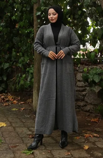 Gebreide Geribbelde Lange Cardigan 0030-04 Antraciet 0030-04