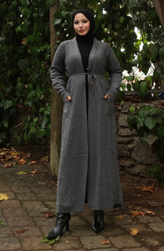 Gestrickte Gerippte Lange Strickjacke 0030-04 Anthrazit 0030-04