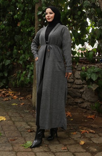 Gestrickte Gerippte Lange Strickjacke 0030-04 Anthrazit 0030-04