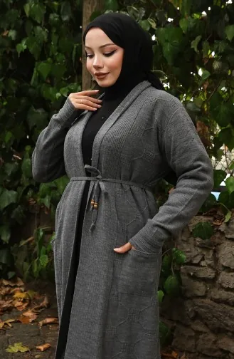 Gebreide Geribbelde Lange Cardigan 0030-04 Antraciet 0030-04