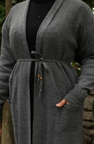 Gebreide Geribbelde Lange Cardigan 0030-04 Antraciet 0030-04