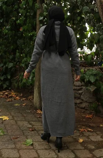 Gebreide Geribbelde Lange Cardigan 0030-04 Antraciet 0030-04