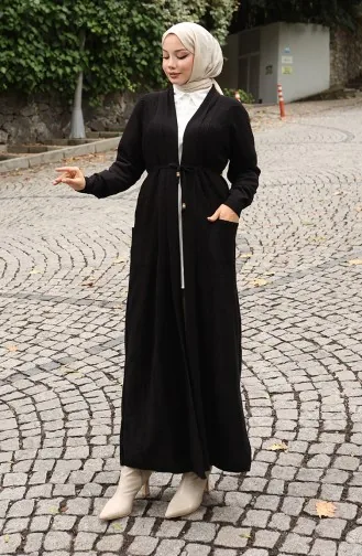 Gerippte Strickjacke 0030-06 Schwarz 0030-06