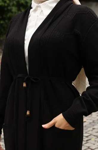 Gerippte Strickjacke 0030-06 Schwarz 0030-06