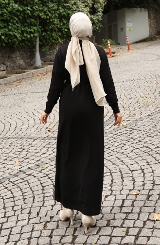 Gebreide Geribbelde Lange Cardigan 0030-06 Zwart 0030-06