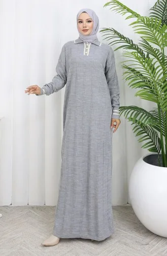 Knitwear Polo Collar Buttoned Dress 1135-05 Gray 1135-05