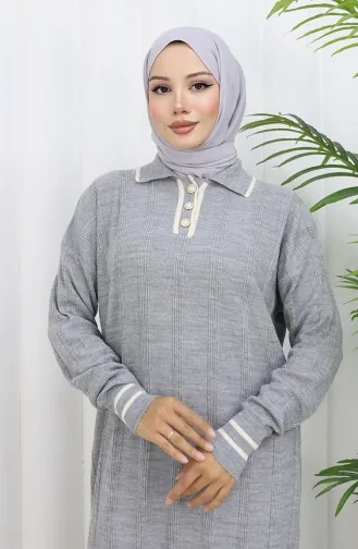 Knitwear Polo Collar Buttoned Dress 1135-05 Gray 1135-05